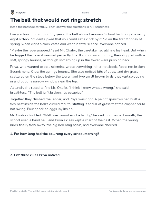 The bell that would not ring: stretch: reading passage for Grade 4, page 1 preview