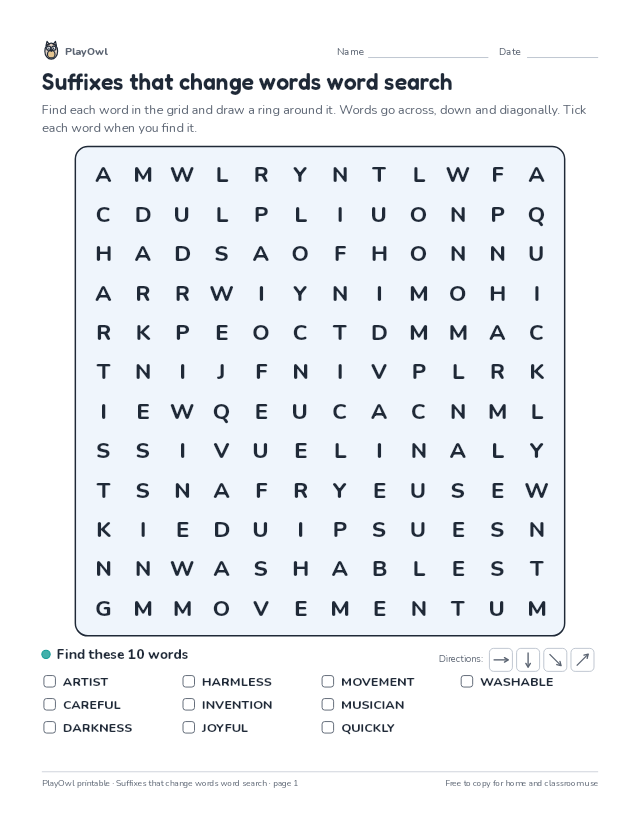 Suffixes that change words word search: word search for Grade 4, page 1 preview