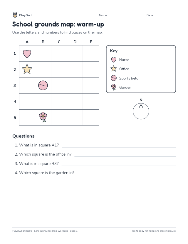 School grounds map: warm-up: map worksheet for Grades 4–5, page 1 preview