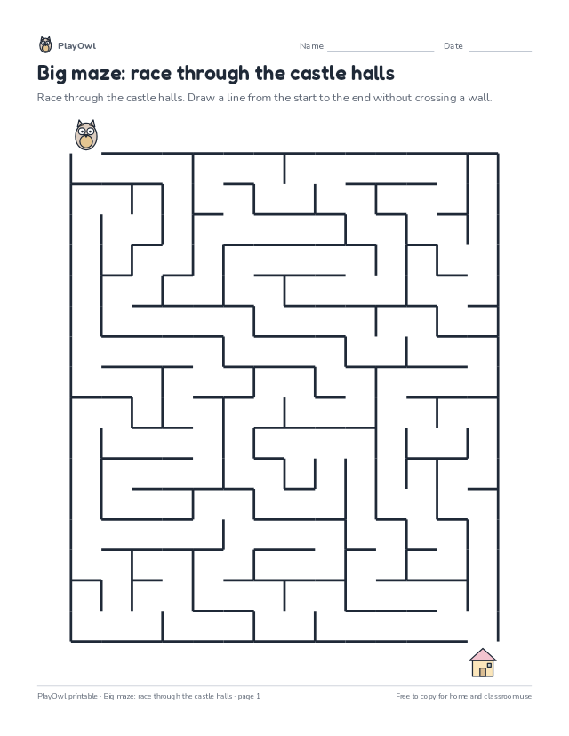 Big maze: race through the castle halls: maze for Grade 4, page 1 preview