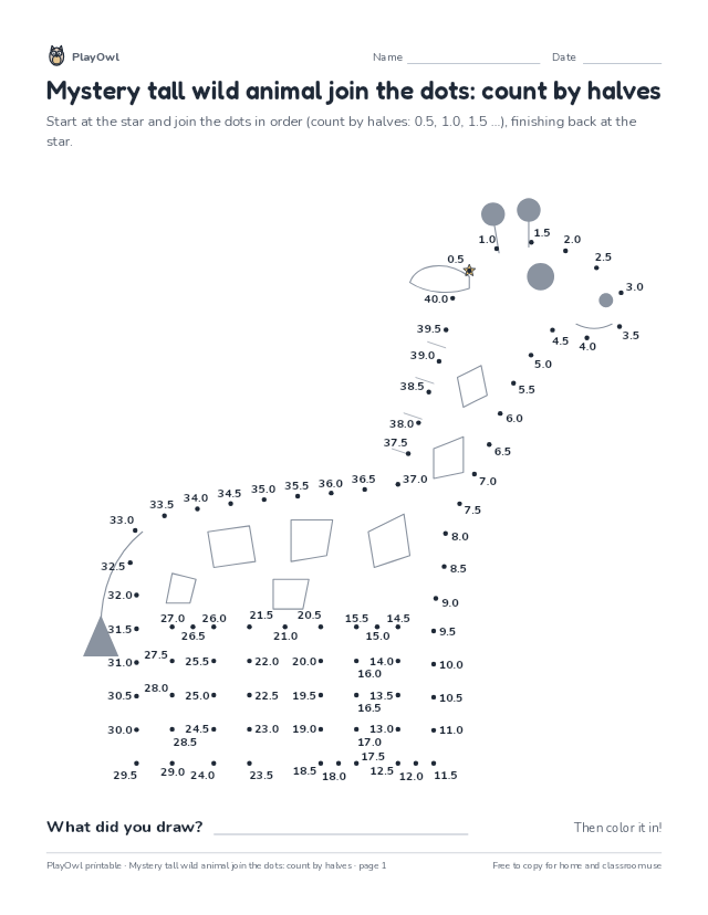Mystery tall wild animal join the dots: count by halves: dot-to-dot for Grades 4–5, page 1 preview