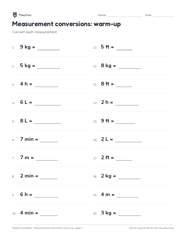 Measurement conversions: warm-up: math worksheet for Grade 4, page 1 preview