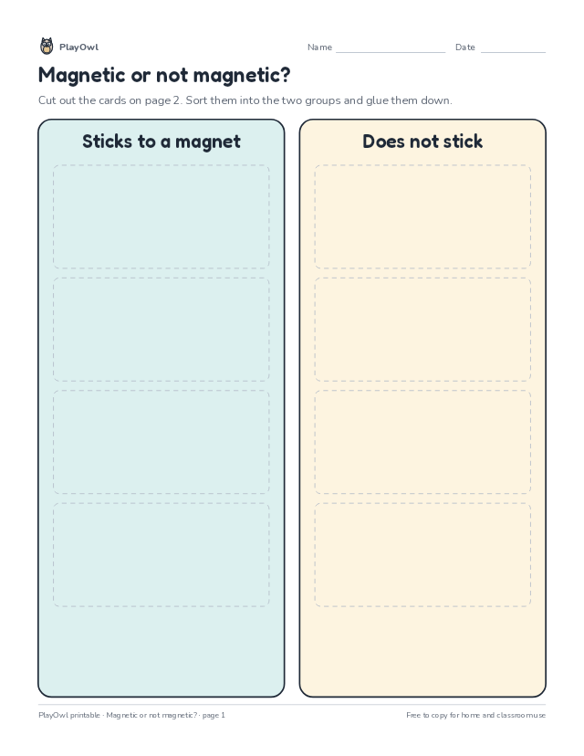 Magnetic or not magnetic?: cut-and-sort worksheet for Grade 4, page 1 preview