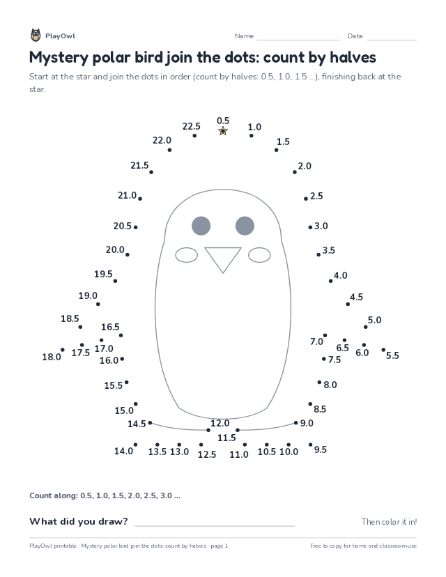 Mystery polar bird join the dots: count by halves: dot-to-dot for Grade 4, page 1 preview