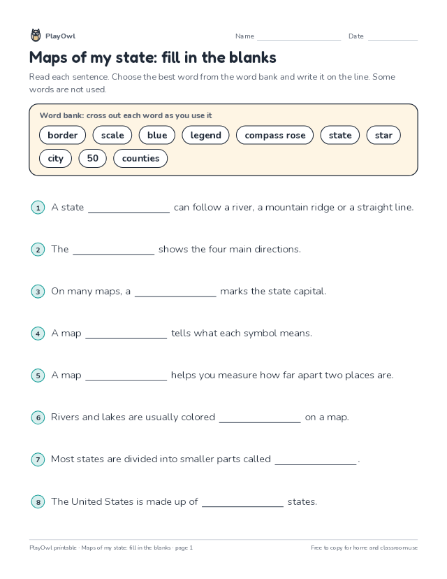 Maps of my state: fill in the blanks: fill-in-the-blank worksheet for Grade 4, page 1 preview