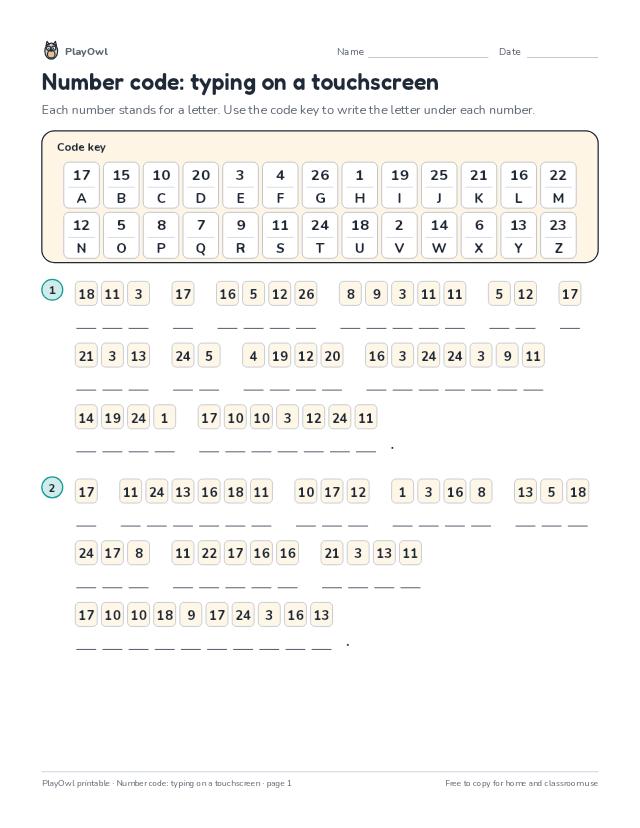 Number code: typing on a touchscreen: secret code puzzle for Grade 4, page 1 preview