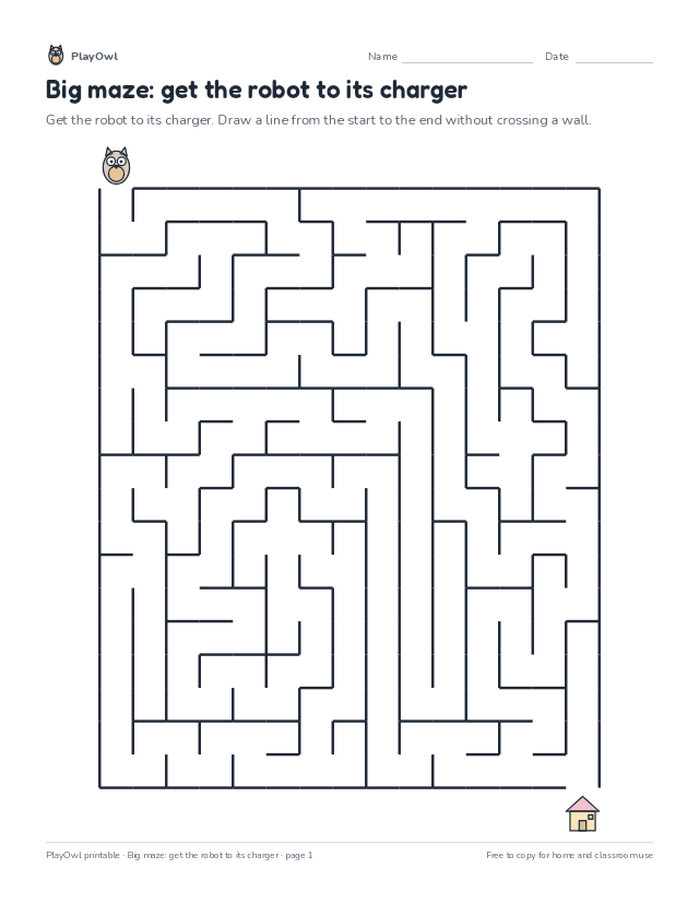 Big maze: get the robot to its charger: maze for Grade 5, page 1 preview