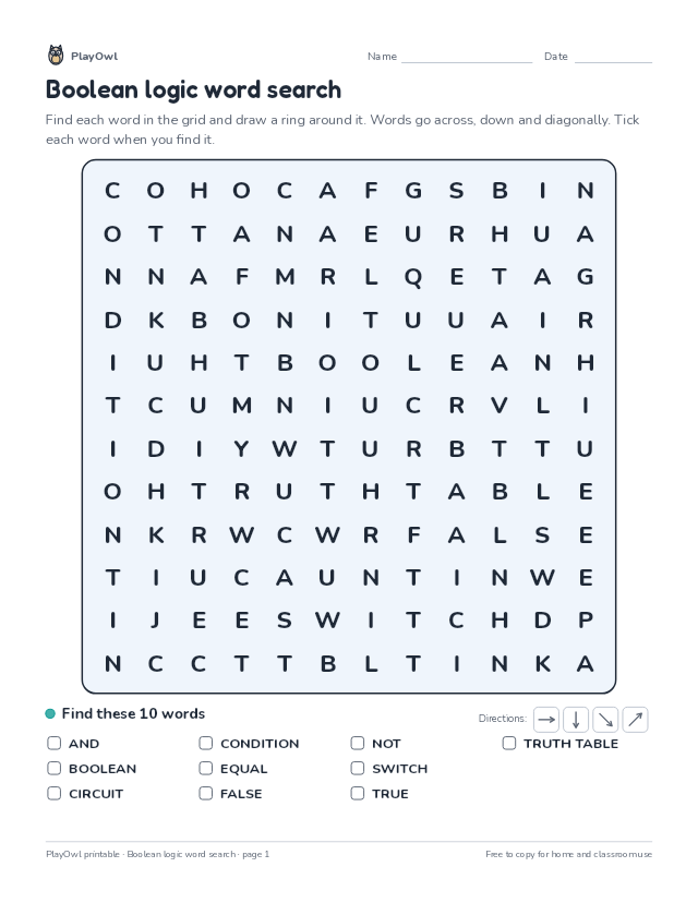 Boolean logic word search: word search for Grade 5, page 1 preview