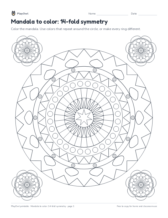 Mandala to color: 14-fold symmetry: coloring page for Grade 5, page 1 preview