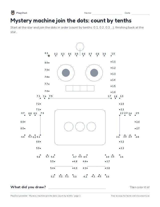 Mystery machine join the dots: count by tenths: dot-to-dot for Grade 5, page 1 preview