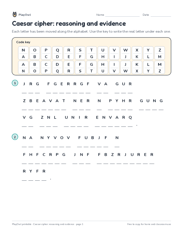 Caesar cipher: reasoning and evidence: secret code puzzle for Grade 5, page 1 preview