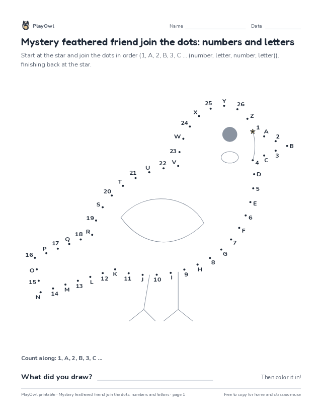 Mystery feathered friend join the dots: numbers and letters: dot-to-dot for Grade 5, page 1 preview