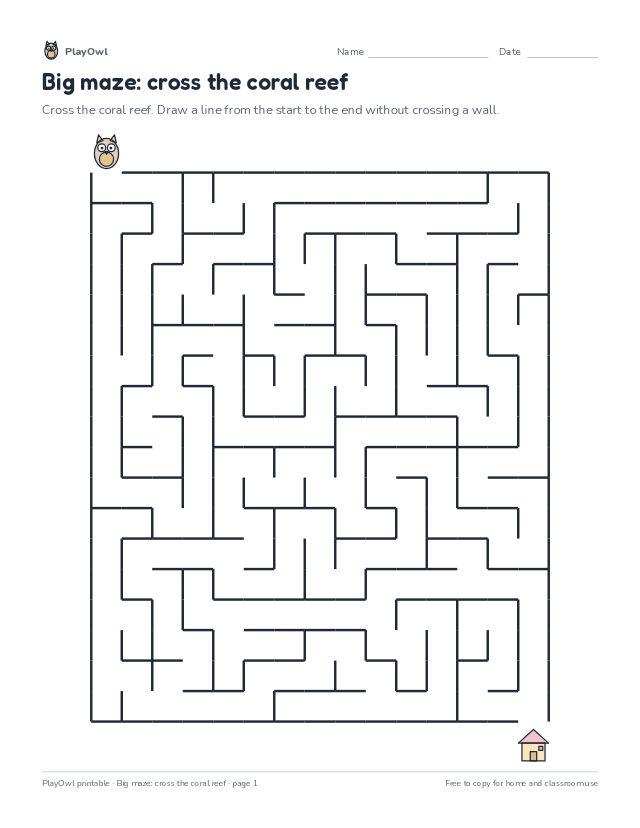 Big maze: cross the coral reef: maze for Grade 5, page 1 preview