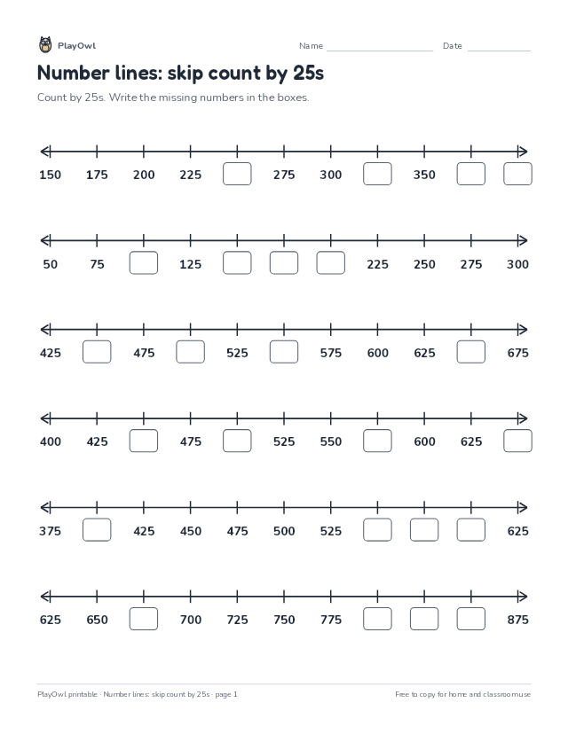Number lines: skip count by 25s: math worksheet for Grade 5, page 1 preview