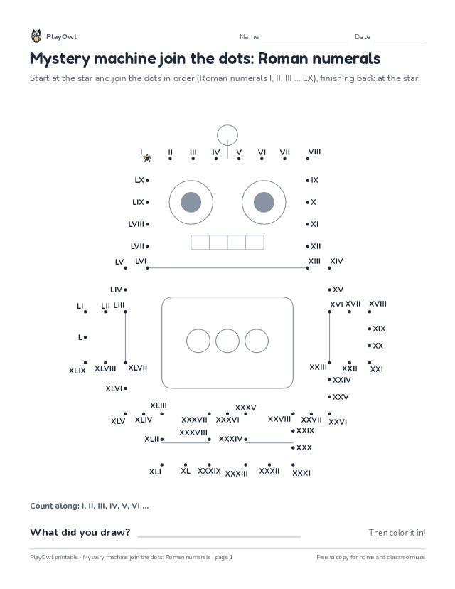 Mystery machine join the dots: Roman numerals: dot-to-dot for Grades 6–8, page 1 preview