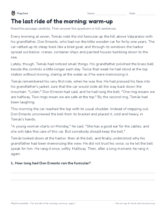 The last ride of the morning: warm-up: reading passage for Grade 6, page 1 preview