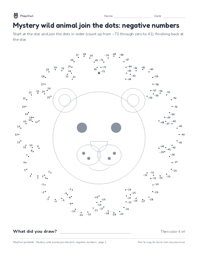 Mystery wild animal join the dots: negative numbers: dot-to-dot for Grade 6, page 1 preview