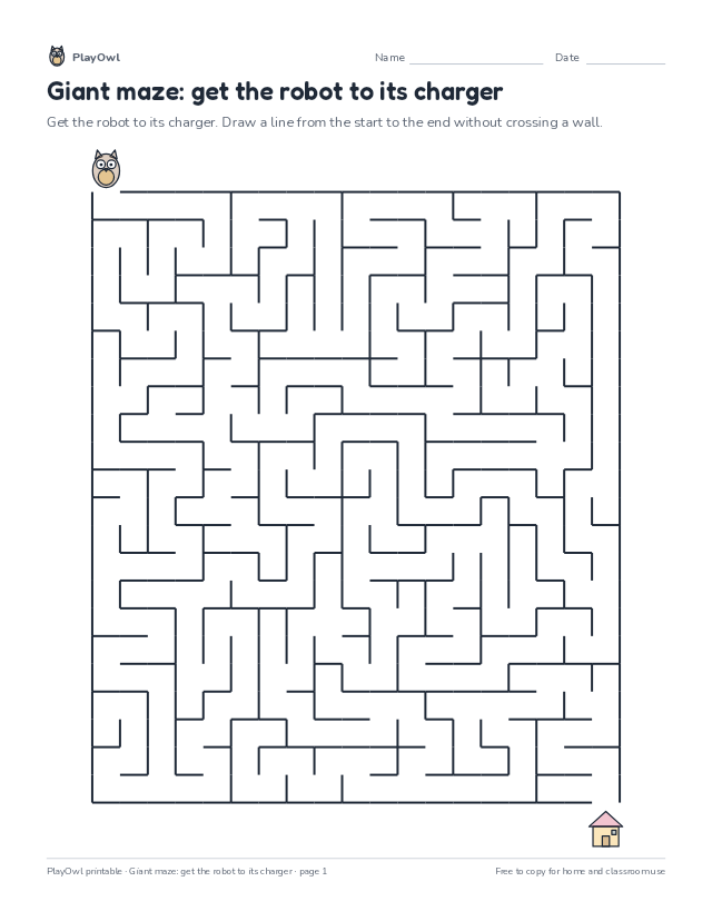 Giant maze: get the robot to its charger: maze for Grade 6, page 1 preview