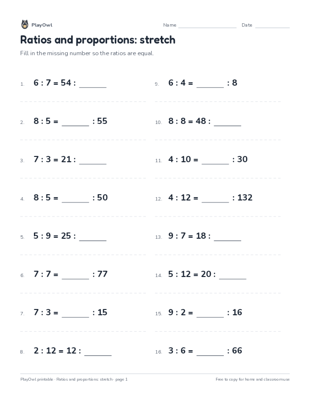 Ratios and proportions: stretch: math worksheet for Grade 6, page 1 preview