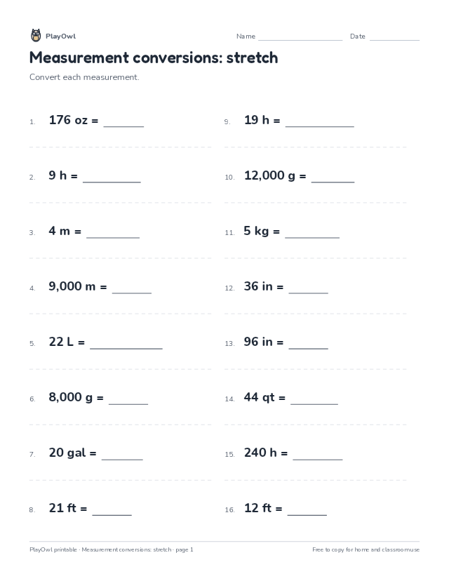 Measurement conversions: stretch: math worksheet for Grade 6, page 1 preview