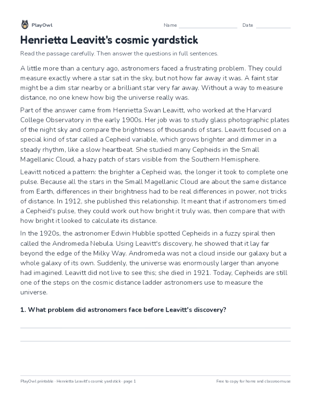 Henrietta Leavitt's cosmic yardstick: reading passage for Grades 6–7, page 1 preview