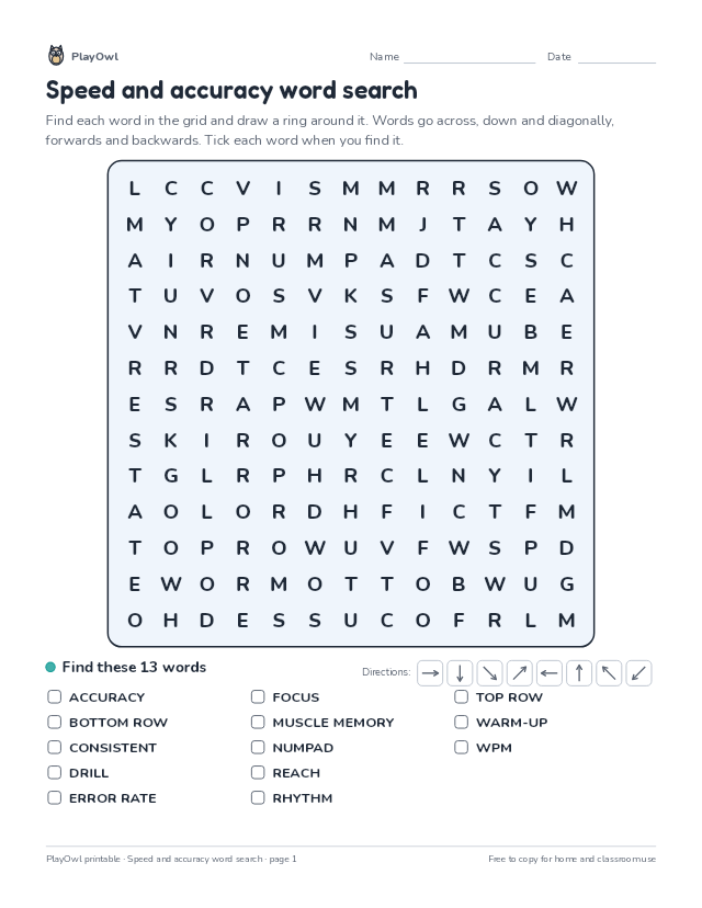 Speed and accuracy word search: word search for Grade 6, page 1 preview