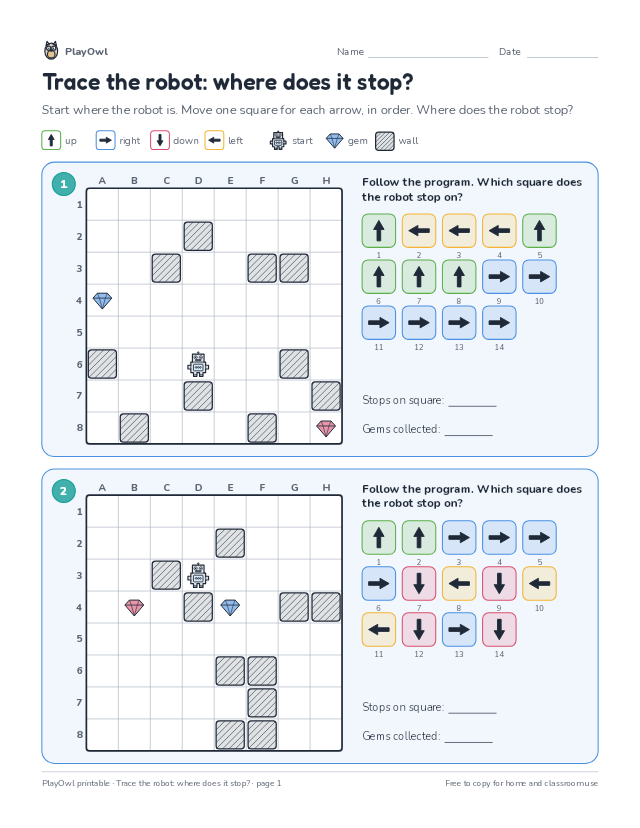 Trace the robot: where does it stop?: coding puzzle for Grade 7, page 1 preview