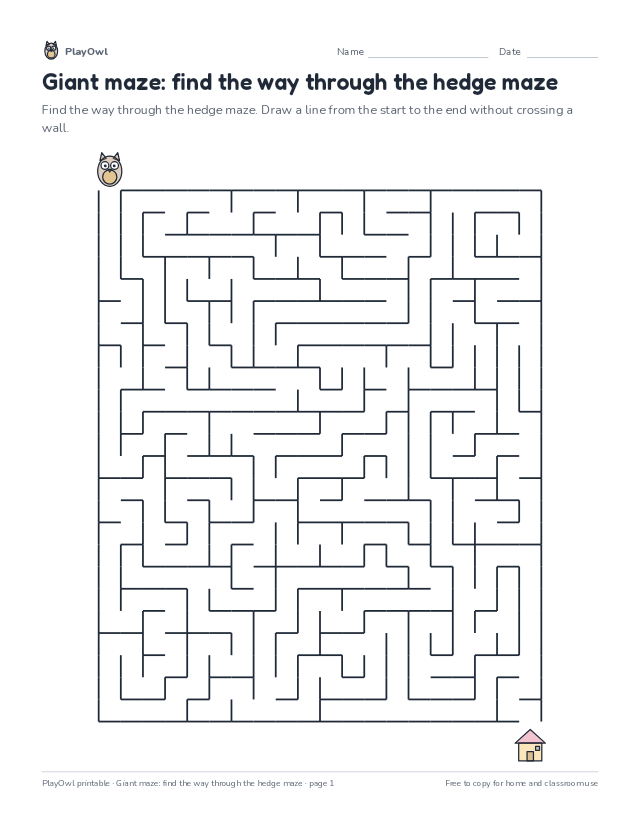 Giant maze: find the way through the hedge maze: maze for Grade 7, page 1 preview