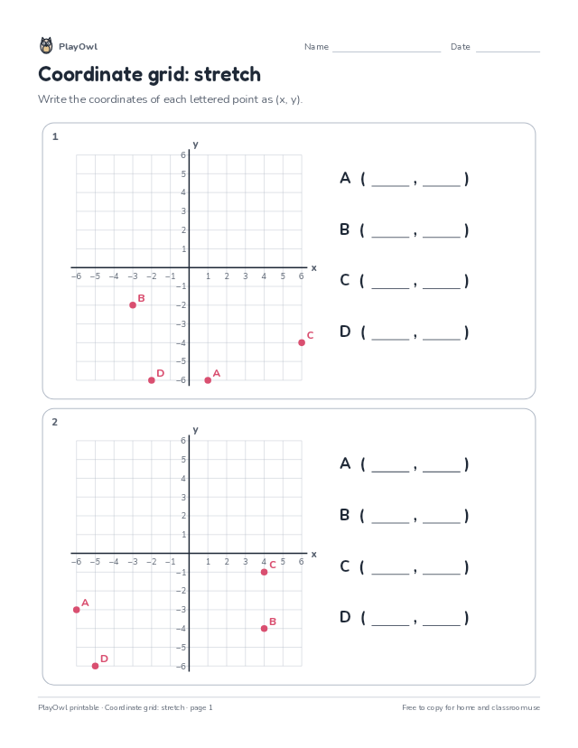 Coordinate grid: stretch: math worksheet for Grade 7, page 1 preview