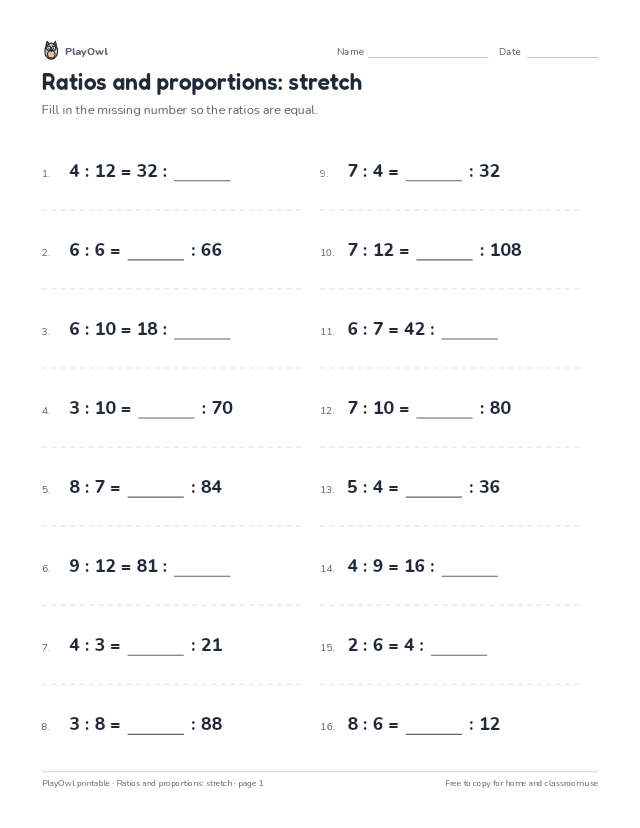 Ratios and proportions: stretch: math worksheet for Grade 7, page 1 preview