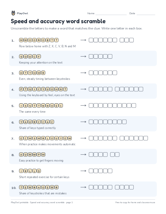 Speed and accuracy word scramble: word scramble for Grades 7–8, page 1 preview