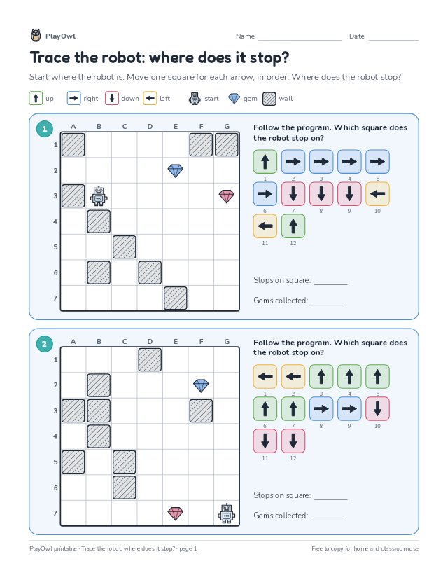 Trace the robot: where does it stop?: coding puzzle for Grade 8, page 1 preview