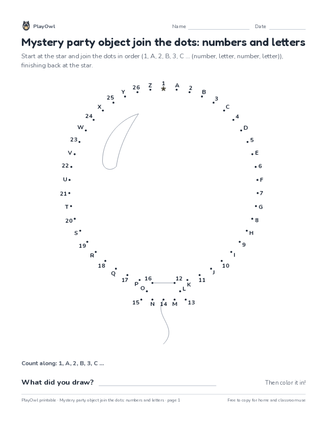 Mystery party object join the dots: numbers and letters: dot-to-dot for Grade 8, page 1 preview