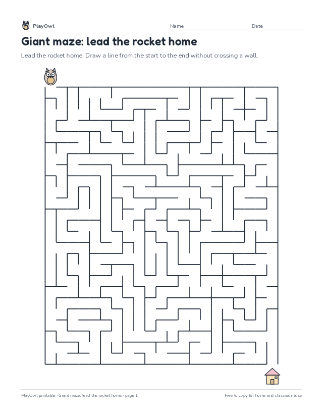Giant maze: lead the rocket home: maze for Grade 8, page 1 preview