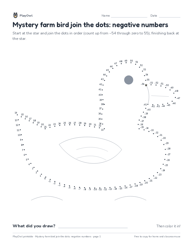 Mystery farm bird join the dots: negative numbers: dot-to-dot for Grade 8, page 1 preview