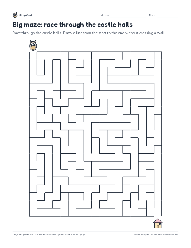 Big maze: race through the castle halls: maze for Grade 9, page 1 preview