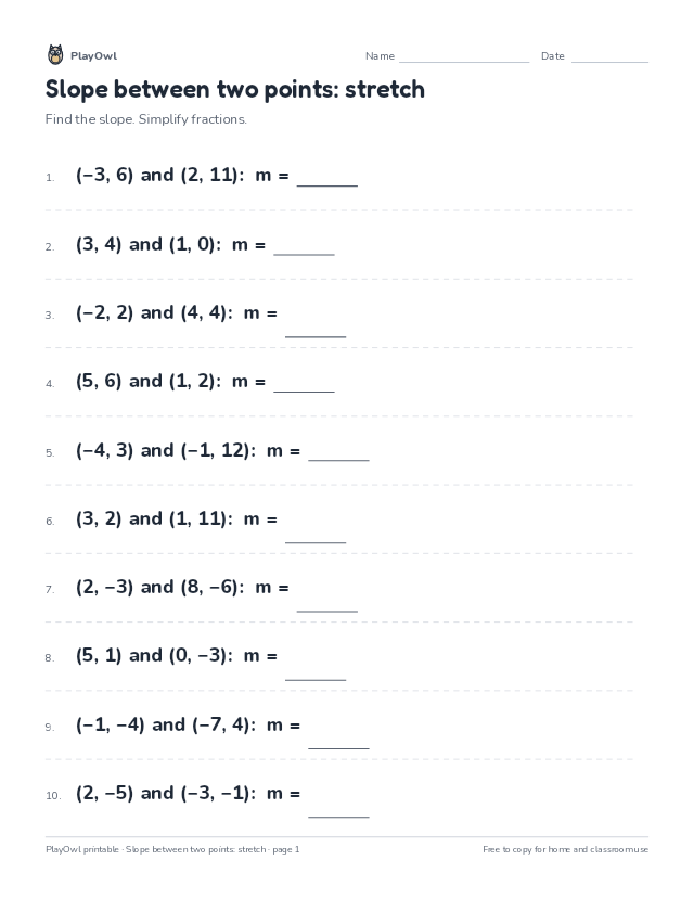 Slope between two points: stretch: math worksheet for Grade 9, page 1 preview