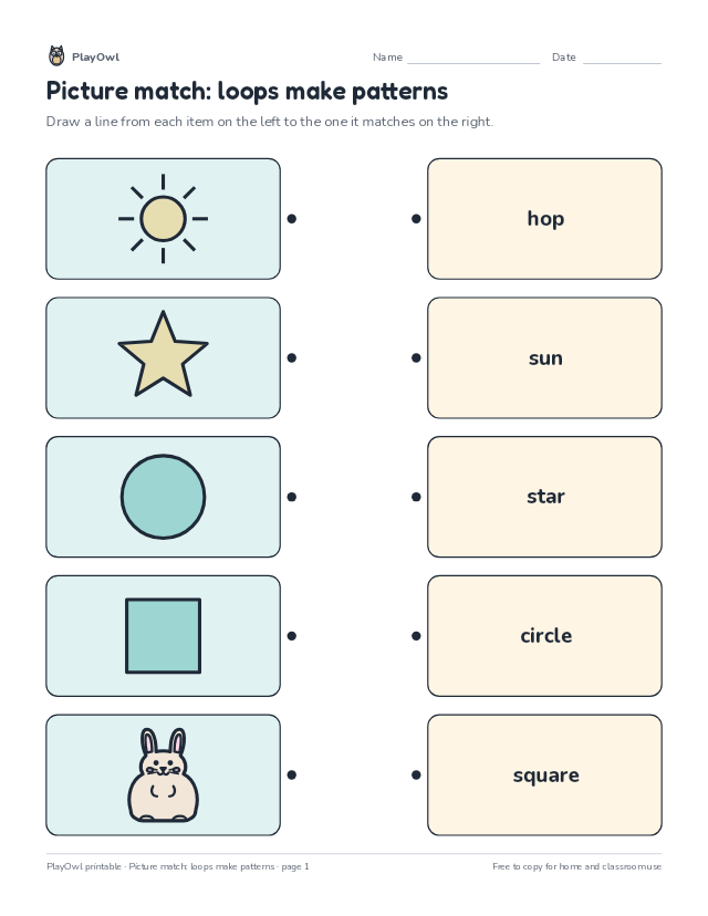 Picture match: loops make patterns: matching worksheet for Kindergarten, page 1 preview