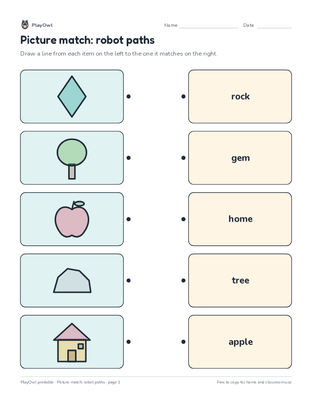 Picture match: robot paths: matching worksheet for Kindergarten, page 1 preview