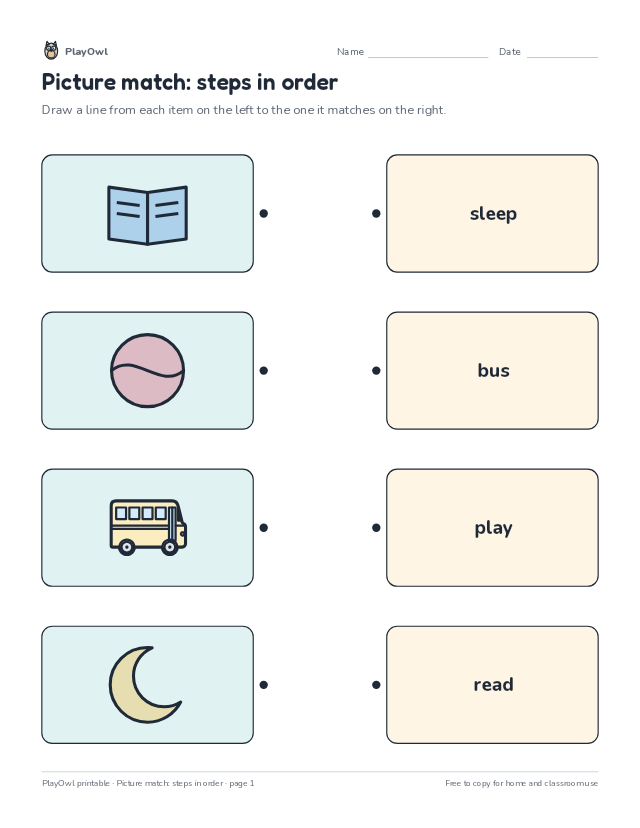 Picture match: steps in order: matching worksheet for Kindergarten, page 1 preview
