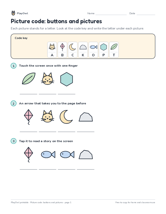 Picture code: buttons and pictures: secret code puzzle for Kindergarten, page 1 preview