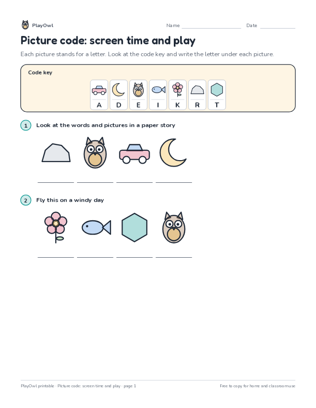 Picture code: screen time and play: secret code puzzle for Kindergarten, page 1 preview