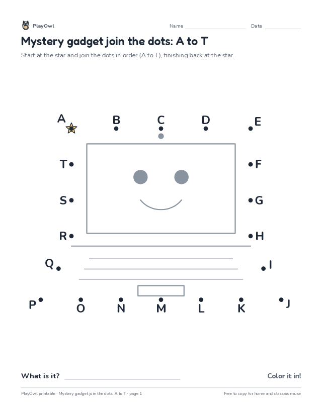 Mystery gadget join the dots: A to T: dot-to-dot for Kindergarten, page 1 preview