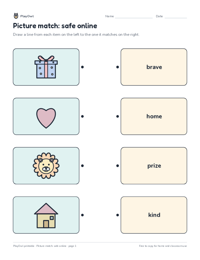 Picture match: safe online: matching worksheet for Kindergarten, page 1 preview