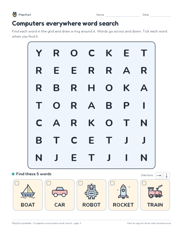 Computers everywhere word search: word search for Kindergarten, page 1 preview