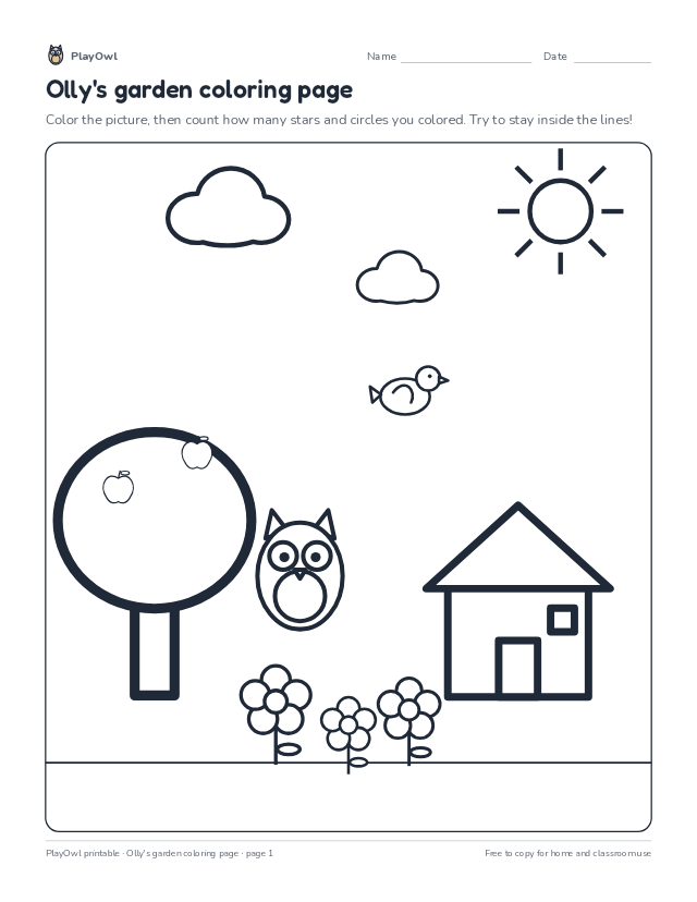 Olly's garden coloring page: coloring page for Kindergarten, page 1 preview