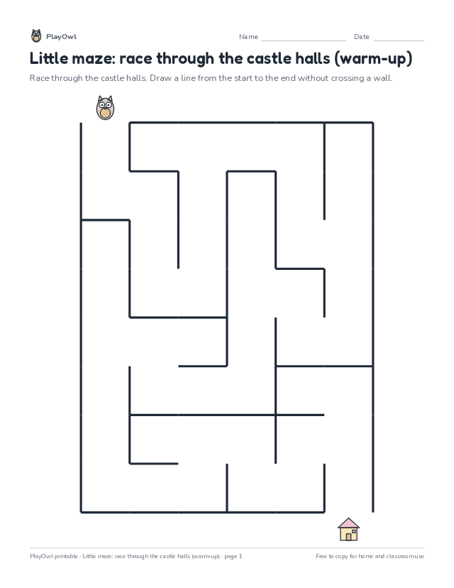 Little maze: race through the castle halls (warm-up): maze for Kindergarten, page 1 preview