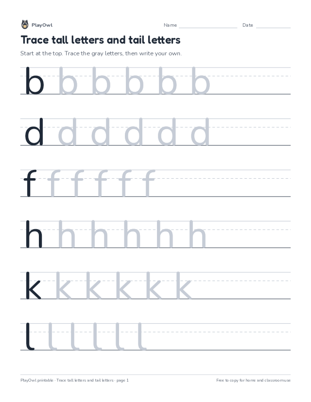 Trace tall letters and tail letters: tracing worksheet for Kindergarten, page 1 preview