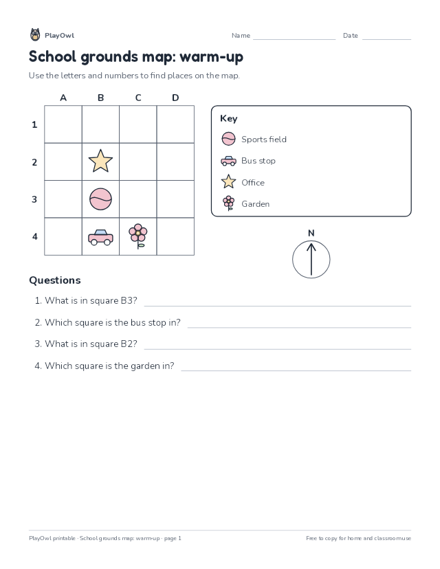 School grounds map: warm-up: map worksheet for Kindergarten to Grade 1, page 1 preview