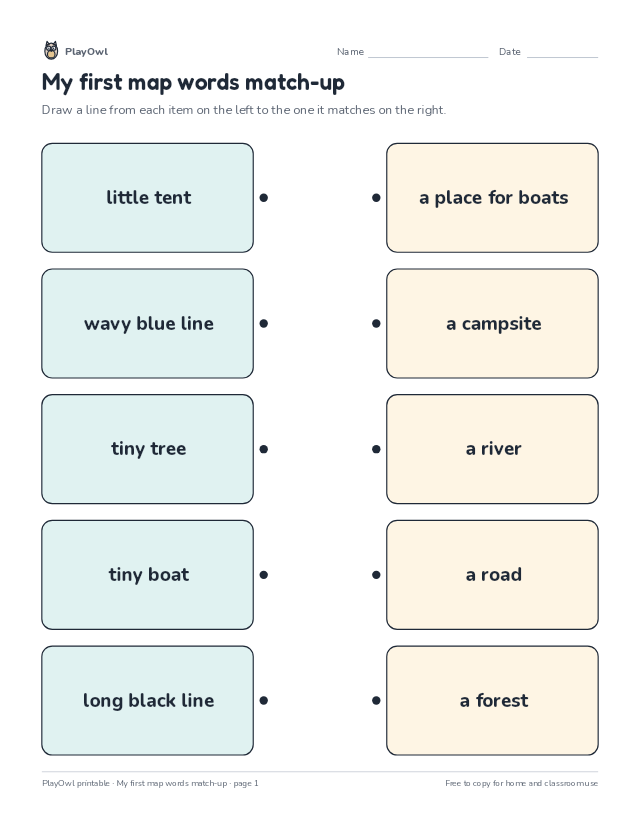 My first map words match-up: matching worksheet for Kindergarten, page 1 preview